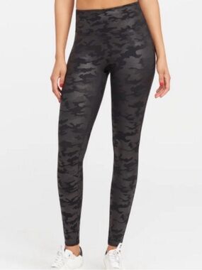 SPANX Faux Leather Black Camo High-Waist Leggings